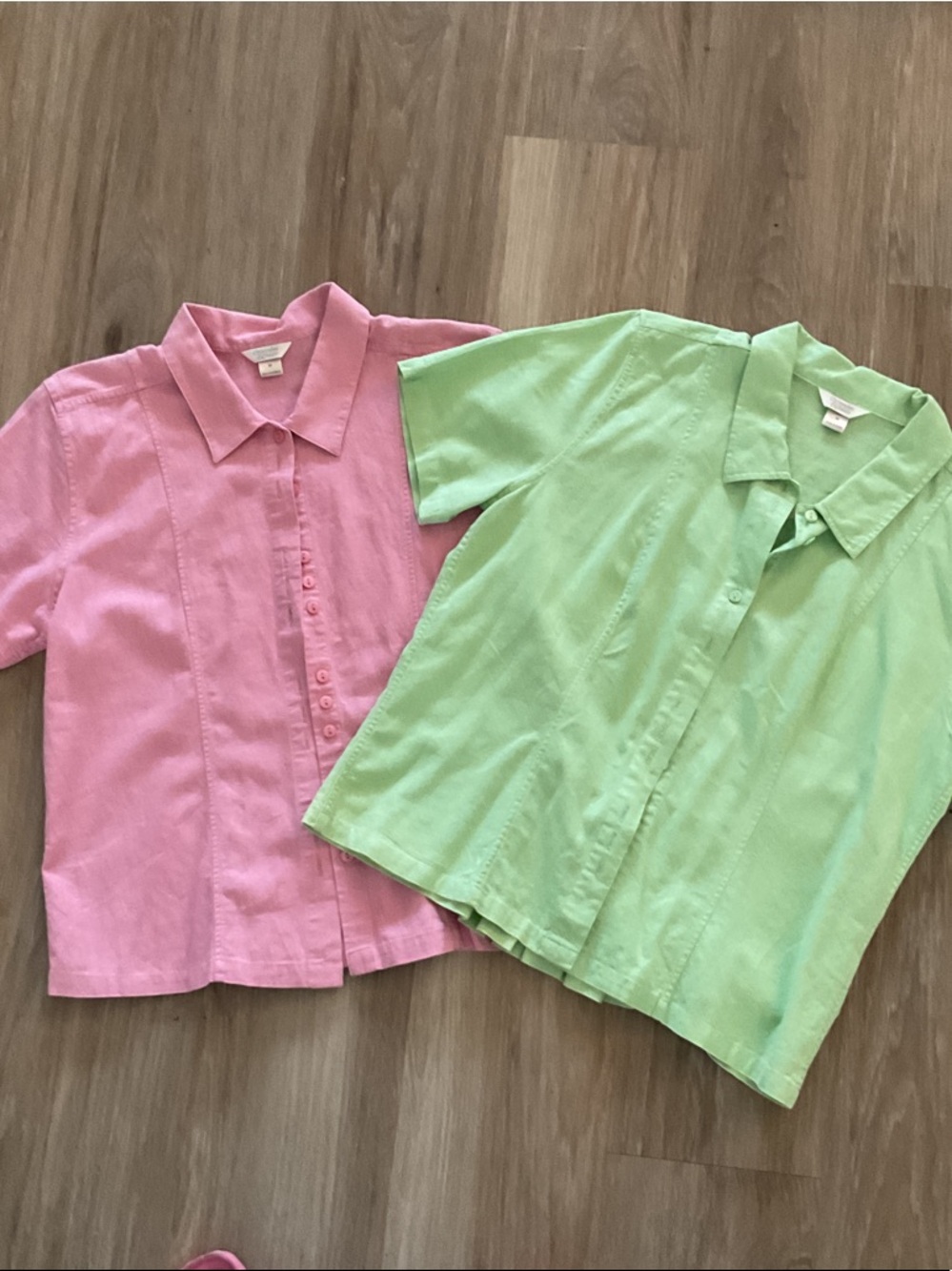 Christopher & Banks Short-Sleeve Button-Front Shirts in Pink and Light Green